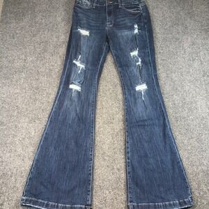 G22 Women's Dark Wash Flare Jeans Distressed Ripped Bell Bottom Size 11 29"